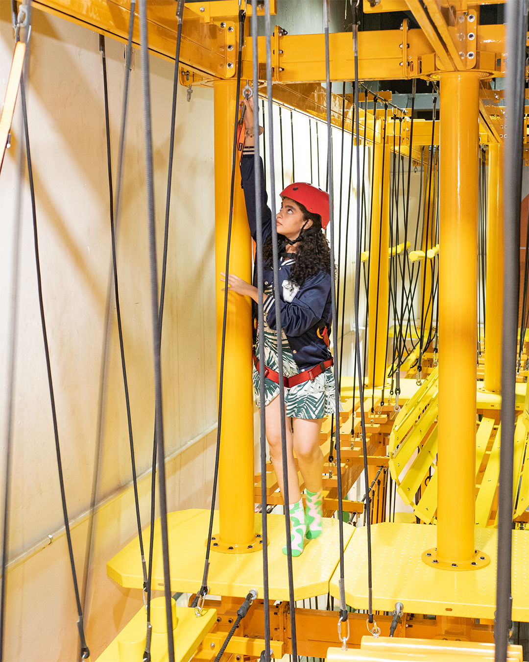 wide shot of foam pit area in trampoline park
